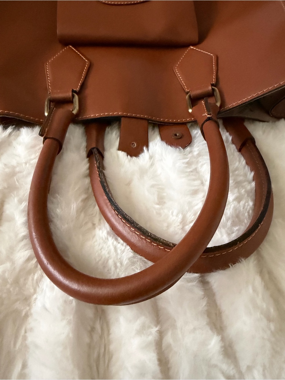 A. Belluci Italian smooth calf Leather Tote with Front Pocket and Ring Accent - Picture 9 of 15